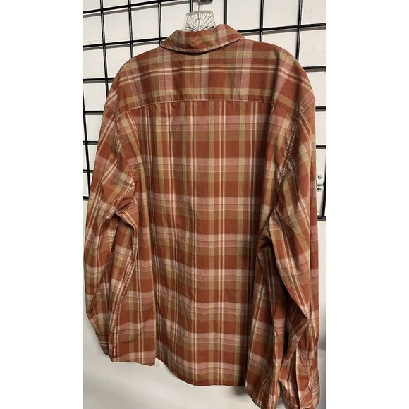 Wrangler Button Up Shirt Men's Size 2X Orange Plaid Shirt Cotton Polyester Blend - Picture 7 of 9